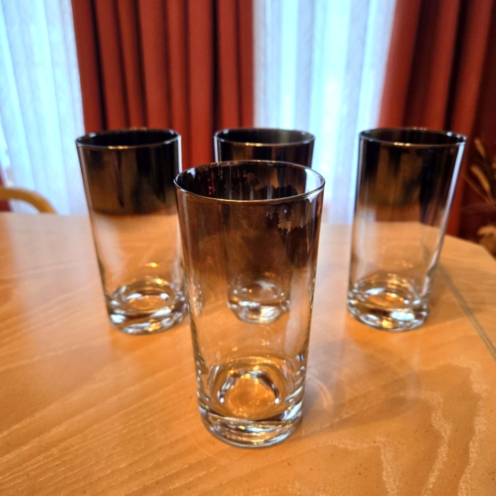 4 Vintage Tumbler Bar Glasses, Bronze/Gold Shading